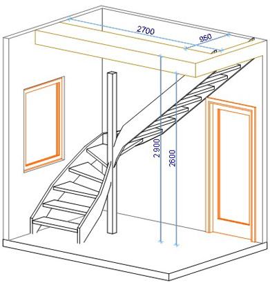 Трехмерный план деревянной лестницы